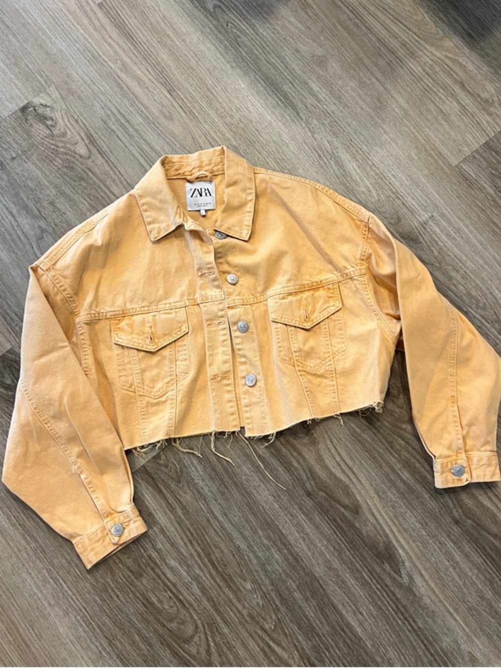 ZARA Cropped Denim Jacket in Washed Apricot